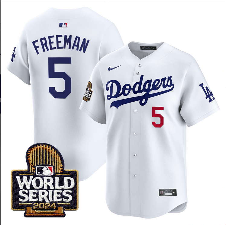 Men MLB Los Angeles Dodgers #5 Freeman white 2024 World Series Champions Patch Limited Jersey20241105